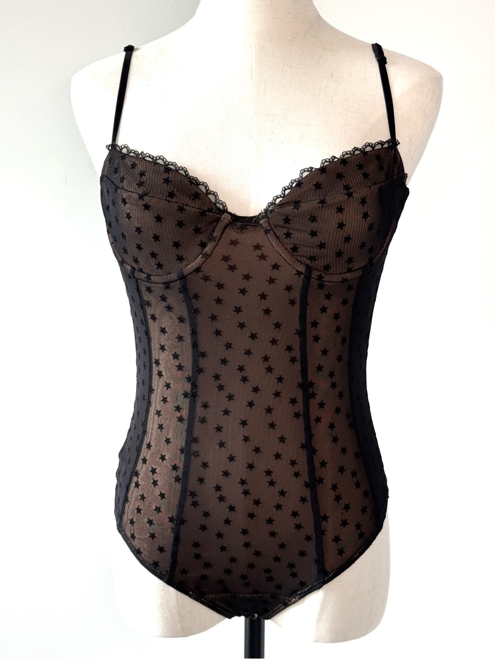 MAJORELLE Florence Sheer Star Mesh Corset Bodysuit Black Size Small